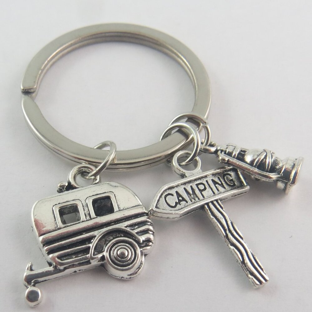 Camping Keychain Camper Key Ring Lantern Charm Outdoor Adventure Gift for Camper
